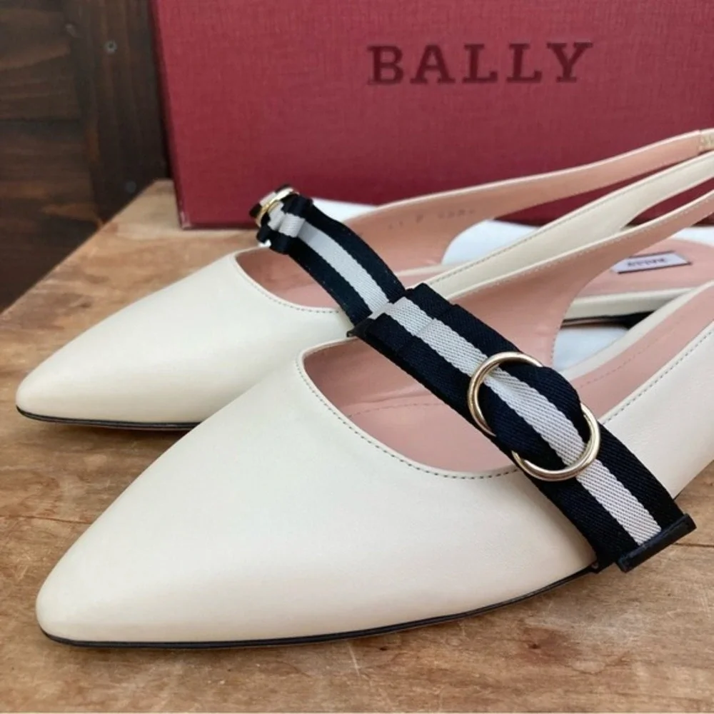 Bally slingback flats /‎ slides women's 10.5 ivory black preppy quiet luxury